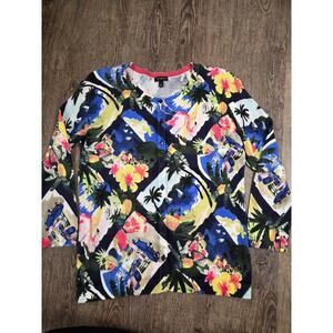 Talbots Thin Cardigan Sweater Small Beach Flamingo Button Front Lightweight